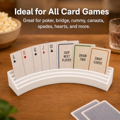 Playing Card Holder Stand – Hands-Free Card Organizer for Board Games | Multi-Tier Slot Design | Freestanding Tabletop Display Rack for Poker Night, Family Game Night & - color: White