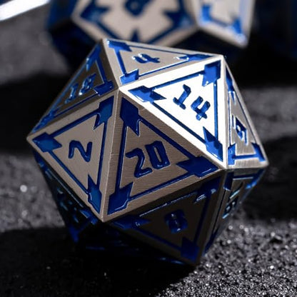 UDIXI Metal DND Dice Set D&D RPG Dice Set for Tabletop Games (Nickle) | 7-Pieces, Lozenge Pattern, Zinc Alloy Material, Gorgeous Gift Case, DM Gift, for Dungeons and Dragons Role Playing Games - color: Nickel