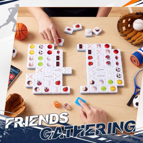 Hollowfly 2 Player Mahjong Block Set with Storage Bags 65 Tiles 30 mm Mahjong Push Tile Game with Sports Pattern No DIY Required for Friend Family Game Night Party Gift - style: Sports