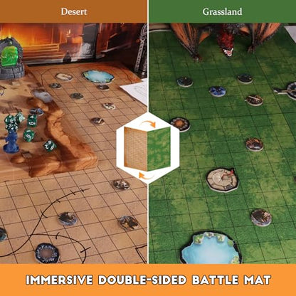 CZYY RPG Starter Set, Foldable Battle Mat, DM Screen, Game Tokens & Dice | 2-Sided Wet & Dry Erase Terrain Map, Scenery Pieces & Marker Pens, DND Starter Accessories, Gift for Player & Dungeon Master