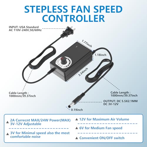 Computer Fan with AC Plug Zirsso 80mm 110V 120V 220V 240V Fan with Speed Controller for Receiver DVR PlayStation Xbox Computer Cabinet Cooling