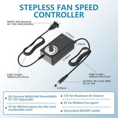 Computer Fan with AC Plug Zirsso 80mm 110V 120V 220V 240V Fan with Speed Controller for Receiver DVR PlayStation Xbox Computer Cabinet Cooling