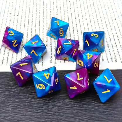 10 PCS D8 8 Sided Dice Set, Polyhedral Number Game Dice for DND RPG MTG Board Game Party Tabletop Accessories (Purple+Blue) - color: Purple+blue
