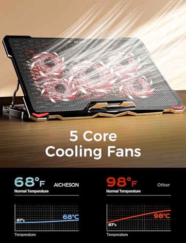AICHESON Laptop Cooling Pad for 17.3" Notebook, Red 5 Fans - color: Red
