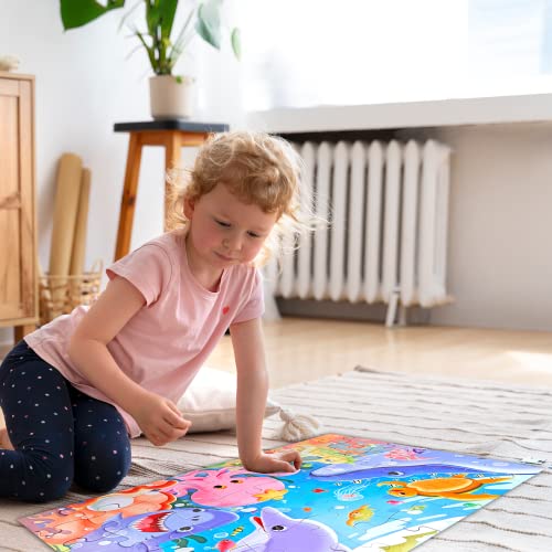 Jumbo Floor Puzzle for Kids,48 Piece Underwater Jigsaw Puzzle Ages 3-8 | Underwater Animal Puzzle,Extra-thick Cardboard,Preschool Learning Toy,35x24 in Completed,Educational Gift for Boys and Girls - style: Underwater