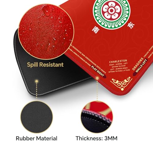 Mahjong Mat 32.4” x 32.4”, 3mm Thick Non-Slip Rubber Back Mahjong Table Mat, Noise Reduction Waterproof Mahjong Game Mat for Table, Mahjong Tile Mat for Cards, Dominoes & Board Games - color: Bright Red