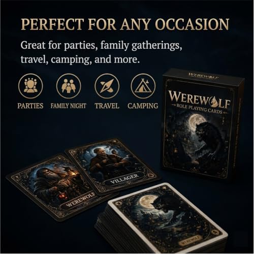 KAIU Werewolf Card Game, Social Deduction Party Game with 18 Unique Roles, Gothic Artwork 52 Role Cards & 3 Description Cards for Large Groups Family Game Night, 7-16+ Players