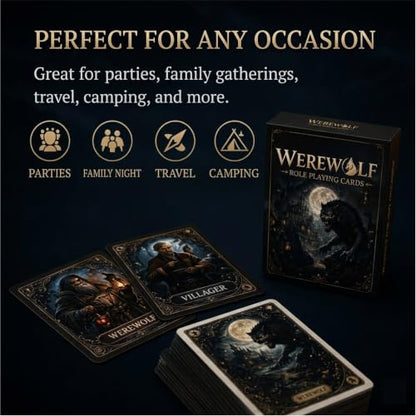 KAIU Werewolf Card Game, Social Deduction Party Game with 18 Unique Roles, Gothic Artwork 52 Role Cards & 3 Description Cards for Large Groups Family Game Night, 7-16+ Players