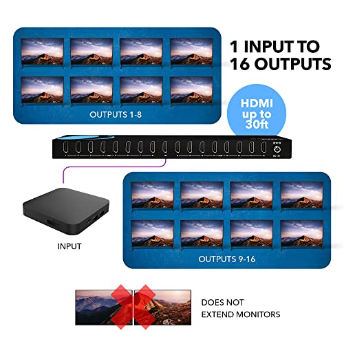 OREI 1 in 16 4K Out HDMI Splitter 4:4:4 8-bit - HDMI 2.0, HDCP 2.2, 18 Gbps, 4K @ 60Hz HDMI Duplicator/Distributor UltaHD High Resolution (UHDS-1016) (1x16) | 4:4:4, HDMI 2.0 HDMI Duplicator/Distributor UltaHD High Resolution. Advanced EDID management - s