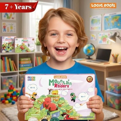 Addition Game - Fun Math Board Game for 7-9 Year Olds, Easy Start STEM Toy with Addition of 2 & 3 Digit Numbers (Moutain Raiders) - style: Moutain Raiders