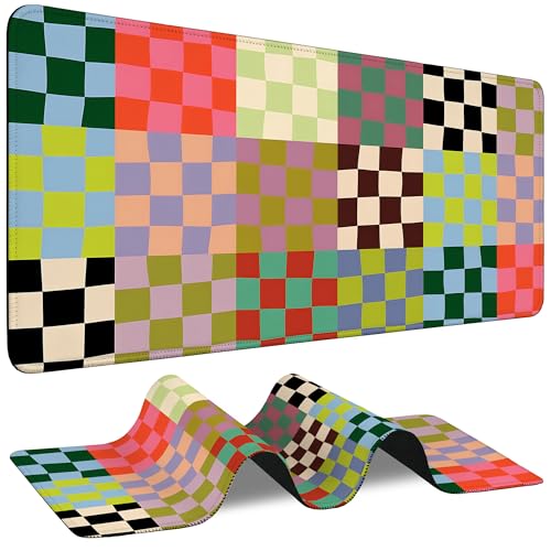 Large Mouse Pad Retro Colorful Checkerboard Waterproof Extra Large Mousepad with Stitched Edges Non-Slip Rubber Base Computer Protector Desk Pad for School Office Home 35.4"X 15.7" - color: Watercolor Herbs and Wildflower