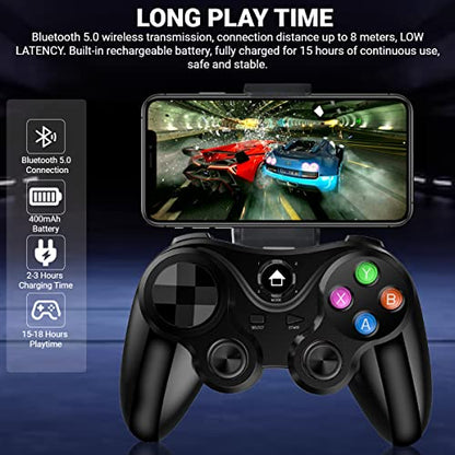 arVin Wireless Game Controller for iOS & Android, Bluetooth Gamepad Joystick with Phone Holder for iPhone 15/14/13/12, Samsung Galaxy S22/S21/S20, One Plus, TCL, Call of Duty, Apex Legends,Direct Play - color: Black