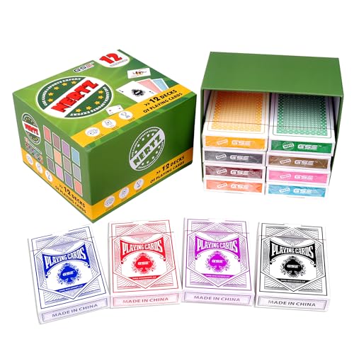 GSE 12-Deck Nertz Card Game, Standard Playing Cards Bulk, 12 Unique Colors | Multiplayer Solitaire Cards Compatible with Poker, Blackjack, Rummy, Go Fish, Bridge, For Family Game Night, 3.5 x 2.5 Inches - style: 12-Deck