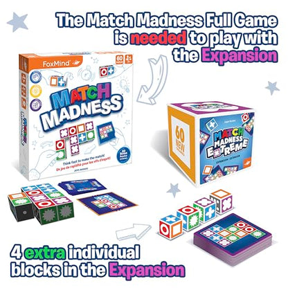 FoxMind Games: Expansion Pack -Match Madness Extreme Used with Original Match Madness Pattern Matching Puzzle Game, 60 New Challenge Cards, Fast-Paced up to 4 Players, Ages 7 and up - style: Expansion - Extreme
