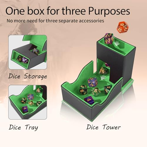Dice Tower and Tray,Foldable Portable Dice Rolling Tower,Dice Roller Accessory for Dungeons and Dragons,Classic Board Games,RPG Games,and Tabletop Games Black/Green - color: Black/Green
