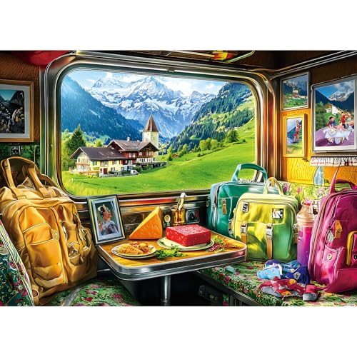 Puzzles for Adults 1000 Pieces, Swiss Mountain Train Jigsaw Puzzles | AImpossible Hard Difficult Challenging for Family Fun Party Game Gifts Decoration, Dust Free (27.5"x19.7") - color: Yellow - Swiss Train