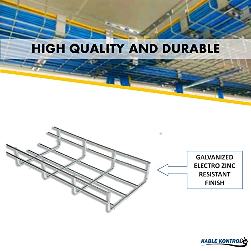 Kable Kontrol Cable Tray- 5 Feet Long - 8" Width, 2” Depth – Wire Mesh Tray Cable Management Rack Cords Organizer Cable Basket, Zinc Plated Steel NEC Approved for Network, Fiber Optic, Cabling - size: Cable Tray 8" W x 2" H x 5 Ft L