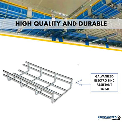 Kable Kontrol Cable Tray- 5 Feet Long - 8" Width, 2” Depth – Wire Mesh Tray Cable Management Rack Cords Organizer Cable Basket, Zinc Plated Steel NEC Approved for Network, Fiber Optic, Cabling - size: Cable Tray 8" W x 2" H x 5 Ft L