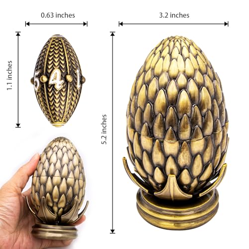 ARUOHHA DND Metal Dice Bronze Dragon Egg Dice with Rotating Dragon Egg Shell, Role Playing Game RPG Polyhedral D and D Dice Set D20 D12 D10 D8 D6 D4 - color: Bronze