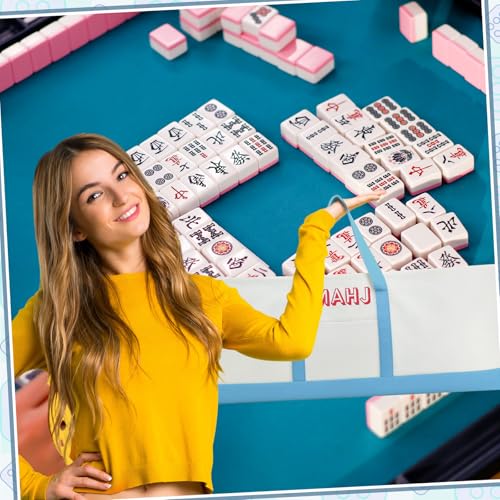 Mahjong Bag for Tiles and Racks Empty American Mahjong Tiles Carrying Tote 31.5 x 12 x 4 Inches Canvas Tile Games Accessories Gifts for Card Pushers Rack Mat Carrying (Case Only) (Blue) - color: Blue