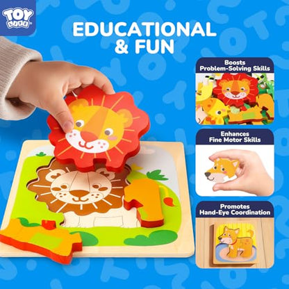 TOY Life Toddler Puzzles Ages 2-4, Wooden Puzzles for Toddlers 1-3, 7 Pcs Animals Puzzle 2 Year Old, Montessori Toddler Boys Girls Toys 2-3, Educational Gift Learning Toys for 2 Year Old - style: Farm Animals