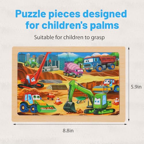 Puzzles for Kids Ages 4-6, 4-Pack 24-Piece Wooden Kids Puzzles | Construction Vehicle Themes | Educational Puzzles for Kids Ages 3-5, Age-Appropriate Learning Toys, Ages 3+ - color: Vehicles