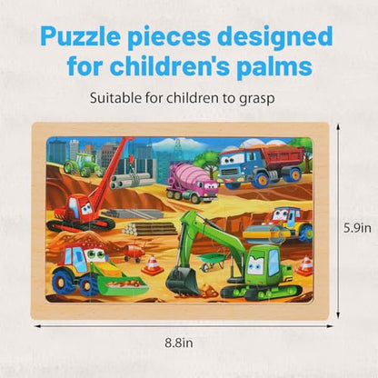 Puzzles for Kids Ages 4-6, 4-Pack 24-Piece Wooden Kids Puzzles | Construction Vehicle Themes | Educational Puzzles for Kids Ages 3-5, Age-Appropriate Learning Toys, Ages 3+ - color: Vehicles