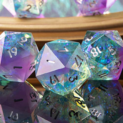 Single D20 Dice - 22mm, 20 Sided D&D Dice for Dungeons and Dragons, DND Dice with Resin Sharp Edge, Handmade Polyhedral for RPG, Roleplaying Games MTG Table Games(Purple Green) - color: D20-purple Green
