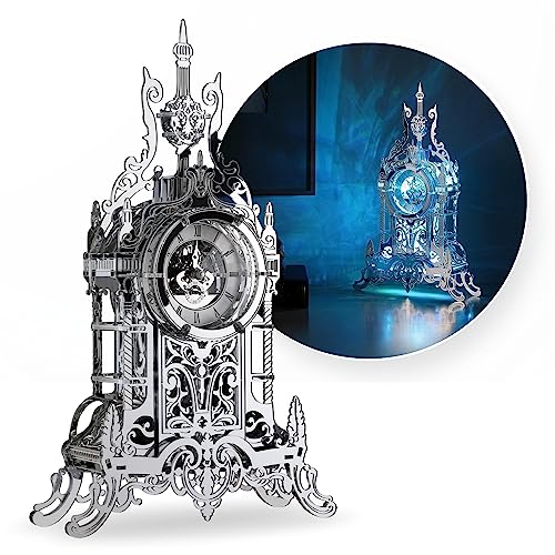 FUNPOLA LED 3D Puzzle Tower Clock for Adults - Elegant Home Décor Building Model with Color-Changing LEDs - Ideal Acrylic Puzzle Gifts for Teens and Adults - color: Led-satc01