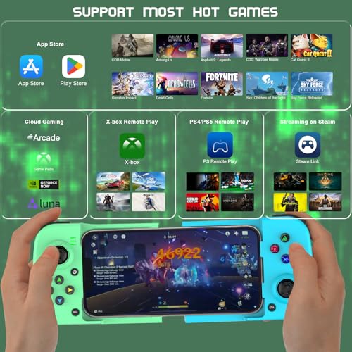 Joso Phone Controller for iPhone/Android Support Phone Case, Mobile Gaming Controller with Ergonomic Design - Wireless Gamepad for Cloud Gaming & PS Remote Play - color: Green+Blue