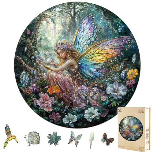 Wooden Puzzles for Adults, Magic Fairy Wood Puzzles Adult, Unique Animal Shaped Wooden Jigsaw Puzzle, Creative Birthday Gifts for Friends/Family/Puzzle Lovers, Home Decor(S-8.5 * 8.5in 100pcs) - color: Magic Fairy, size: Small