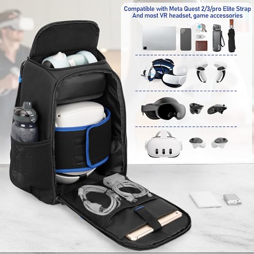 PGmoon Carrying Bag Compatible with Oculus Meta Quest 2/Quest 3/Quest 3S | Travel Backpack Case with Lots of Space for Accessories (Patent Design)