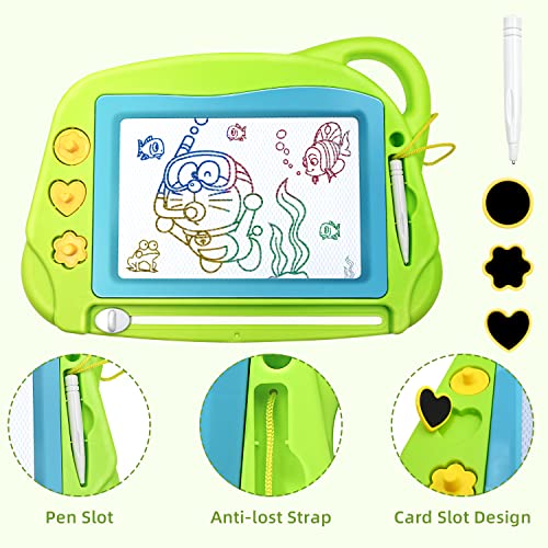 AiTuiTui Magnetic Drawing Board Mini Travel Doodle, Erasable Writing Sketch Colorful Pad Area Educational Learning Toy for Kid/Toddlers/Babies with 3 Stamps and 1 Pen (Green) - color: Green