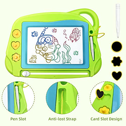 AiTuiTui Magnetic Drawing Board Mini Travel Doodle, Erasable Writing Sketch Colorful Pad Area Educational Learning Toy for Kid/Toddlers/Babies with 3 Stamps and 1 Pen (Green) - color: Green