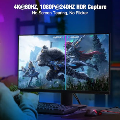 4K60Hz Capture Card 1080P240Hz VRR Passthrough PS5 Xbox | Lag-free HDR audio video recorder device with 3.5mm ports & USB 3.2 fast-charging support - size: 4K 60Hz Black