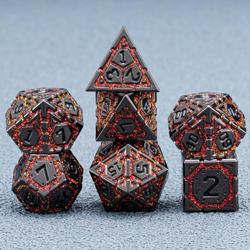 DND Metal Dice Set, Polyhedral Dice Set for RPG D&D Dice with Cracks Dungeons and Dragons Dice Set for RPG TTRPG D&D Die with Gift Case(Black Nickel Red) - color: Black Nickel Red-1
