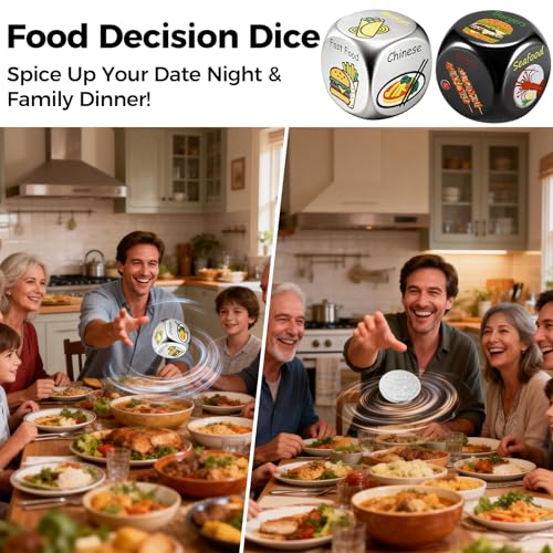 Food Dice - Aluminum Alloy Food Decision Dice and Coin Set, Colorful Date Night Food Decision Dice，Anniversary Birthday Wedding Funny Gifts