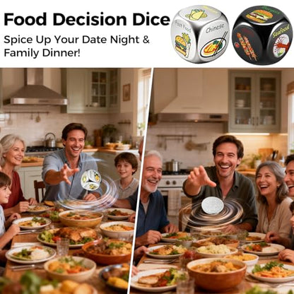 Food Dice - Aluminum Alloy Food Decision Dice and Coin Set, Colorful Date Night Food Decision Dice，Anniversary Birthday Wedding Funny Gifts