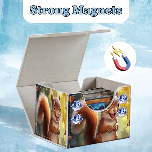 Commander Deck Box for Trading Cards - Fits 100+ Double Sleeved Cards, PU Leather MTG TCG Storage Case with Strong Magnetic Closure, Cute Squirrel - color: Cute Squirrel
