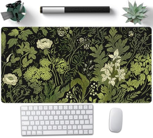 Floral Desk Mat Green Leaves Plant Desk Pad Matt for Desktop Large Gaming Mousepad XXL Full Desk Mouse Pad Computer Keyboard Mat Deskmat Aesthetic Office Desk Decor 31.5 X 15.7 Inch - color: A2- Green Leaves