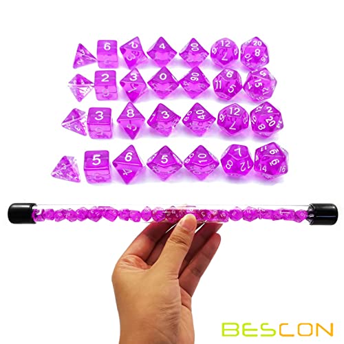 Bescon 28pcs Translucent Purple Mini Polyhedral Dice Set in Tube, for DND RPG Dice 4X7pcs,Mini Gem Violet Dice Set - color: 4x7pcs Mini Gem Purple