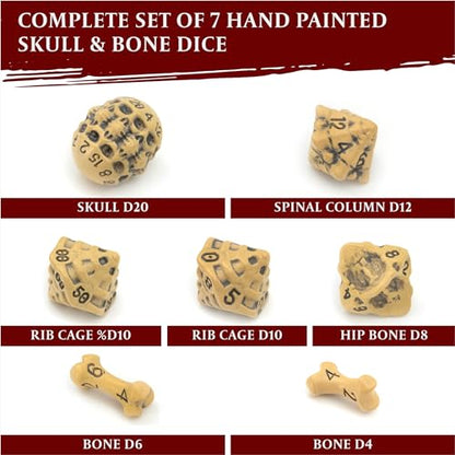 DND Dice Set - Set of 7 Polyhedral Skull & Bone RPG Dice - D20, D12,%D10, D10, D8, D6 & D4 Sided. Cool & Unique Gift for Dungeons & Dragons, Warhammer, D&D, Pathfinder, D and D Accessories. (Yellow) - color: Ancient Bone Yellow, style: 7 RPG Dice Set