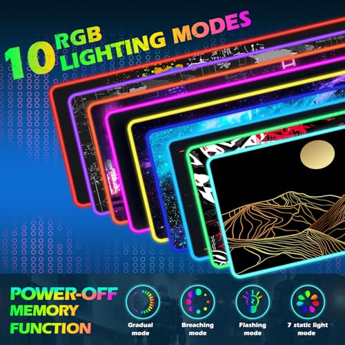 ToLuLu RGB Wireless Charging Gaming Mouse Pad, 7.5/10/15W 10 Light Modes LED Mouse Pad Computer Keyboard Mat Mousepad, 800x300x4MM Extended Large Desk Mat Desk Pad, Sun Shines Over Golden Mountain - color: Sun Shines Over Golden Mountain