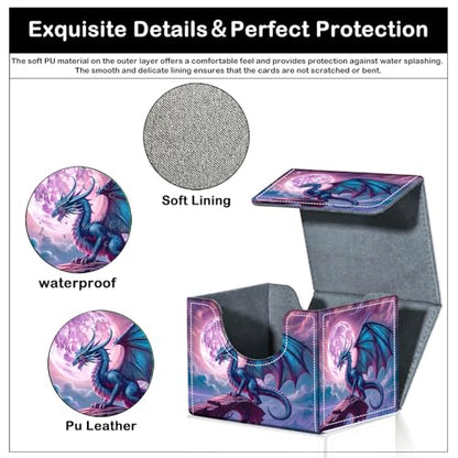 Card Deck Box for MTG Trading Cards with Magnetic Closure,Premium Card Storage Box Case Cover for TCG CCG Magic Cards,Purple Dragon Moon - color: Purple Dragon Moon