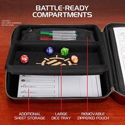 ENHANCE RPG Organizer Case - DnD Binder with Built-in Character Sheet Holder and Erasable Scribe Panel, Dice Rolling Area, Removable Pen Pouch, Miniature Foam Tray, Wrist Strap - color: Dragon Red