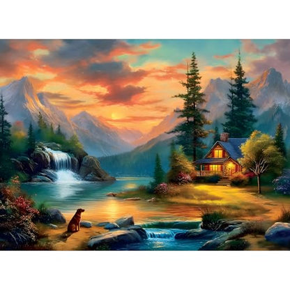 500 Piece Puzzle for Adult,Mountain Cabin by a Lake Jigsaw Puzzle for Adult Senior,Large Piece Puzzle with HD Print & Poster,nterlock Perfectly Frameable,Challenging Family Game Great Gift,20.5 x 15In - color: Black