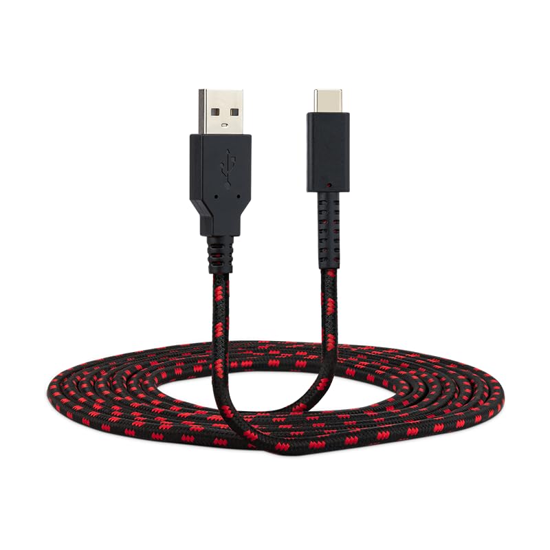 PDP Gaming Charge Cable Licensed for Nintendo Switch 8 ft USB-C | 8-Foot Charging Cable, Durable Braided Design, Cable Management Tie Strap, Charge & Sync Compatibility, Black/Red