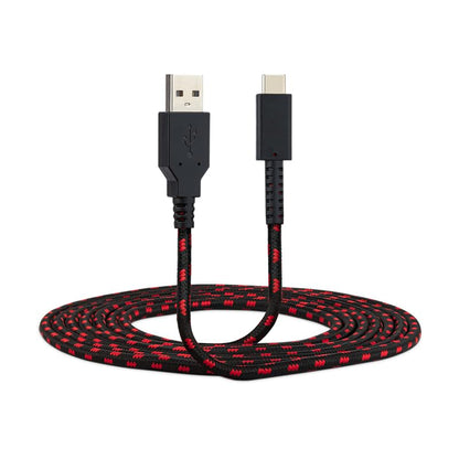 PDP Gaming Charge Cable Licensed for Nintendo Switch 8 ft USB-C | 8-Foot Charging Cable, Durable Braided Design, Cable Management Tie Strap, Charge & Sync Compatibility, Black/Red