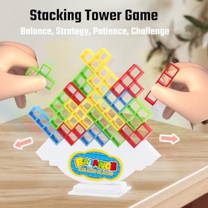 64 Pcs Stacking Tower Game with 22 Cards, Giant Tumble Balance Game for Kids, Family Games for Kids and Adults, Easter Gifts for Teen Boys & Girls, Party Board Game for Kids 6-12 & Adults