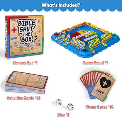 Garybank Bible Conversation Game for Kids, Christian Virtue Development | 180 Conversations & Challenges, 10 Bible Virtue Cards, 10 Verses, Learn the Bible, Learn Math Skills & Strategy, Age 5+
